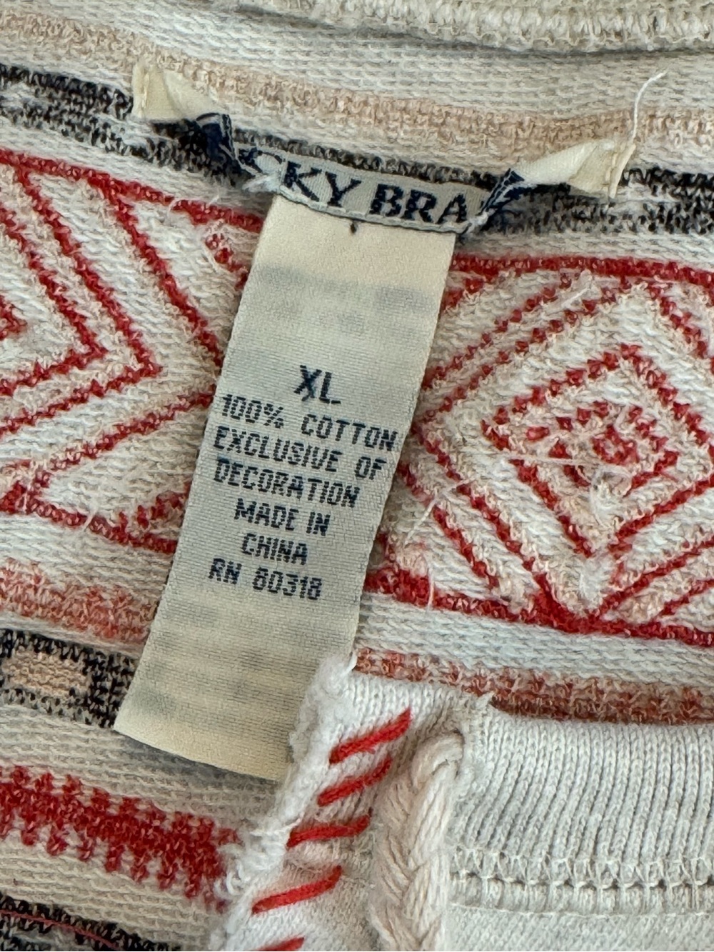 Lucky Brand Cream Sweatshirt Boho Southwest Tribal Aztec Folk Art Inspired Yoke - Picture 7 of 12